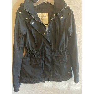 Abercrombie Fitch A&F Nylon Parka-Water & Wind Resistant-Hooded-Black-Womens S